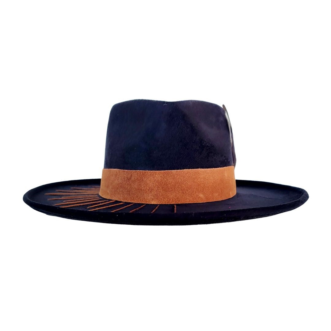 Abasi Suede Diamond Crown Hat - Black