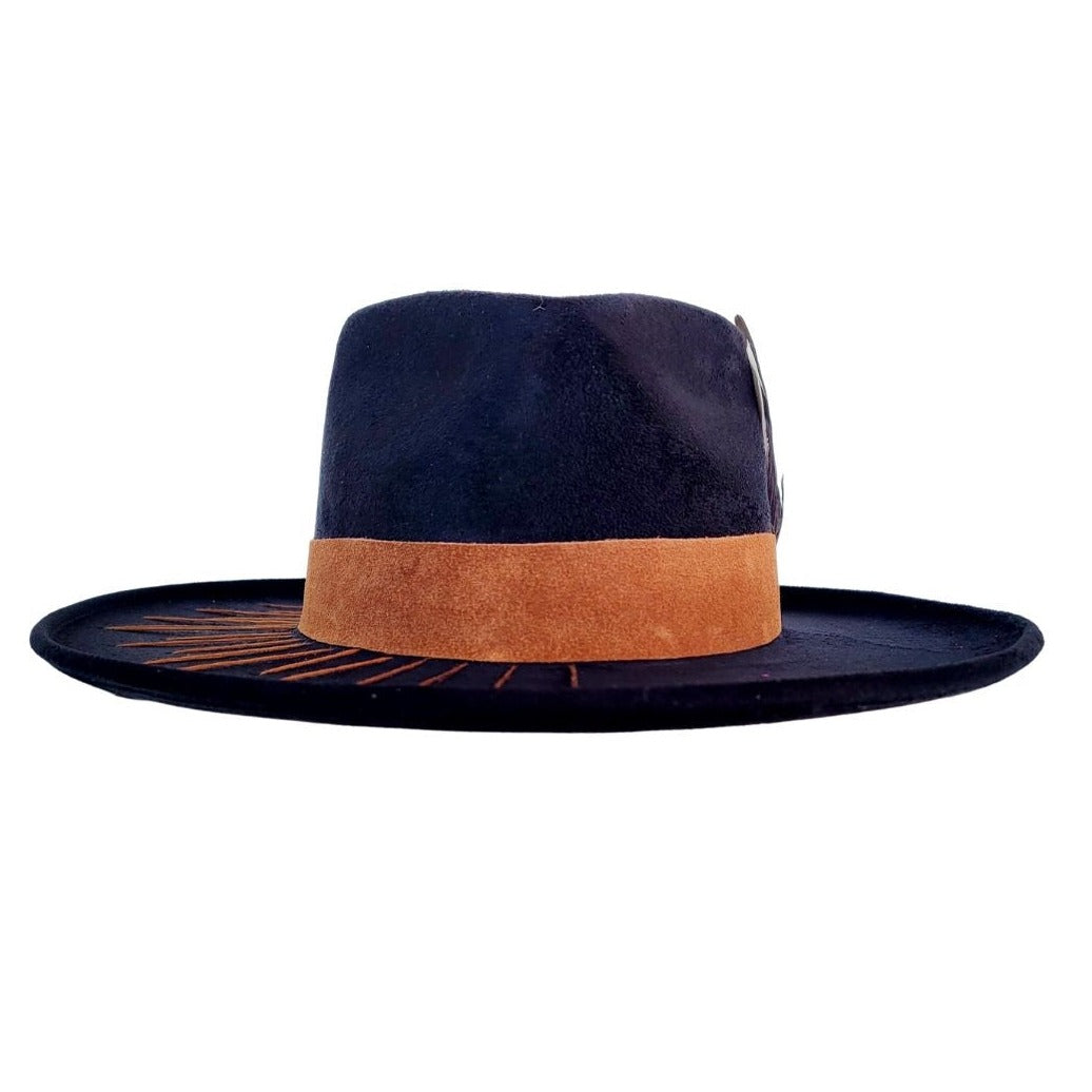 Abasi Suede Diamond Crown Hat - Black