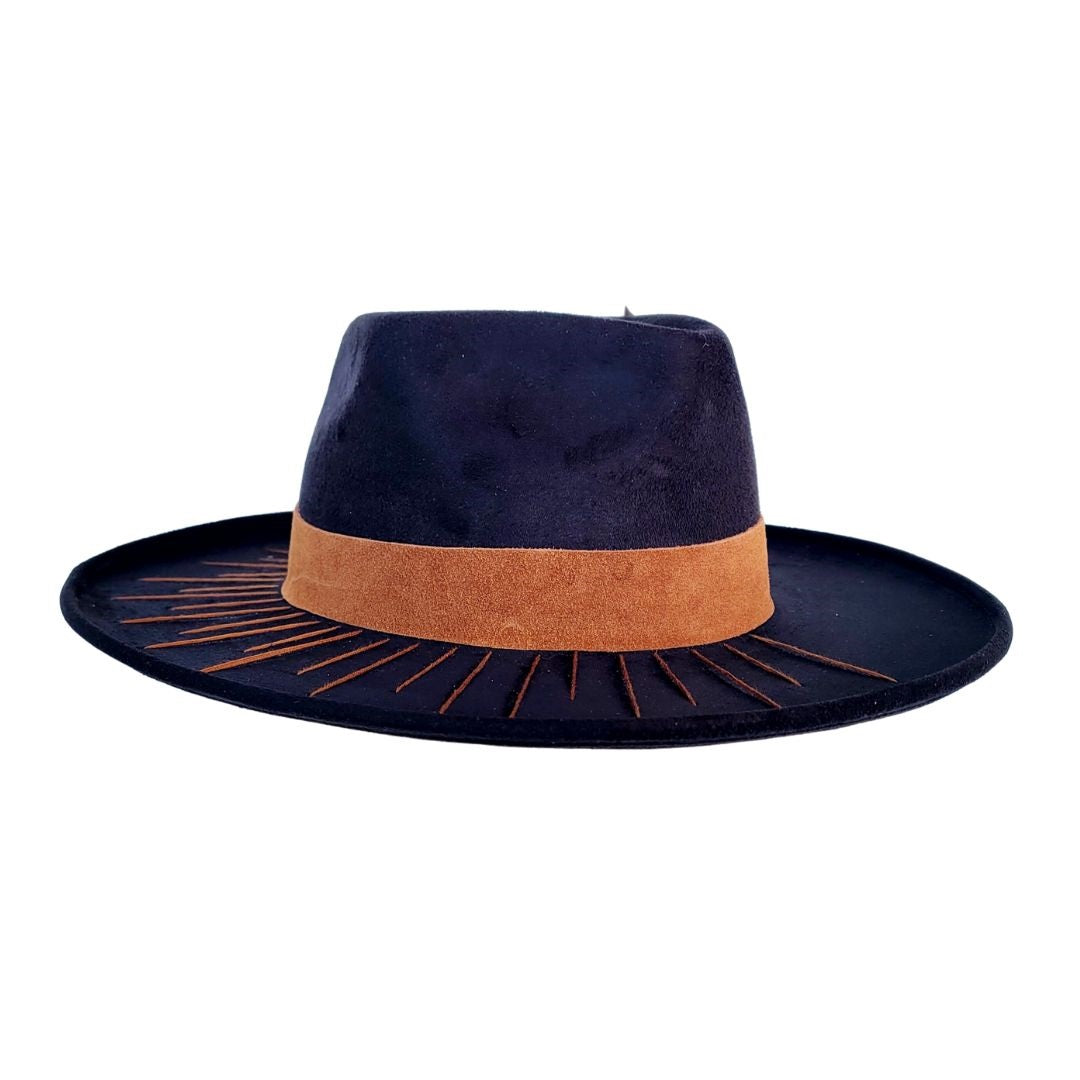 Abasi Suede Diamond Crown Hat - Black