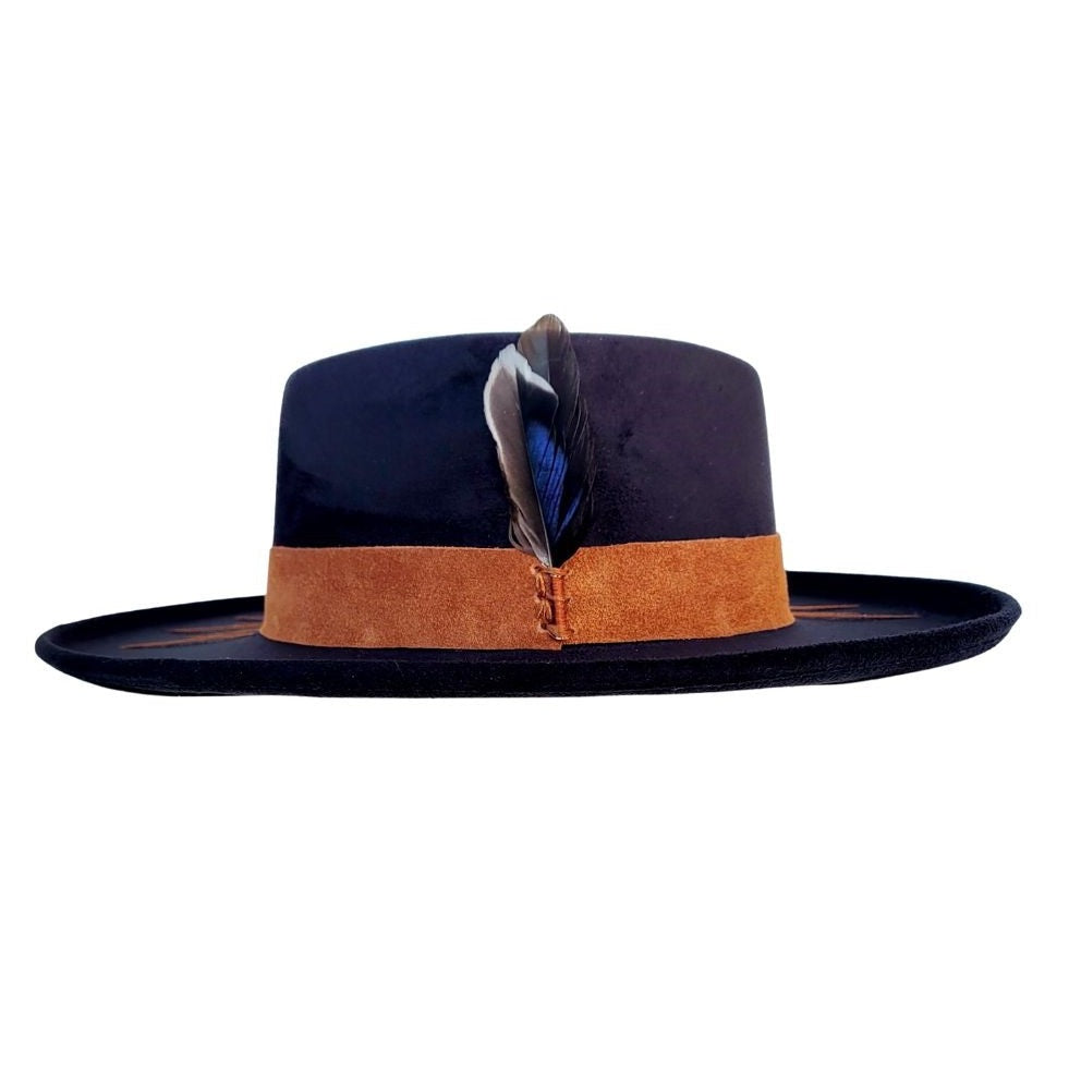 Abasi Suede Diamond Crown Hat - Black