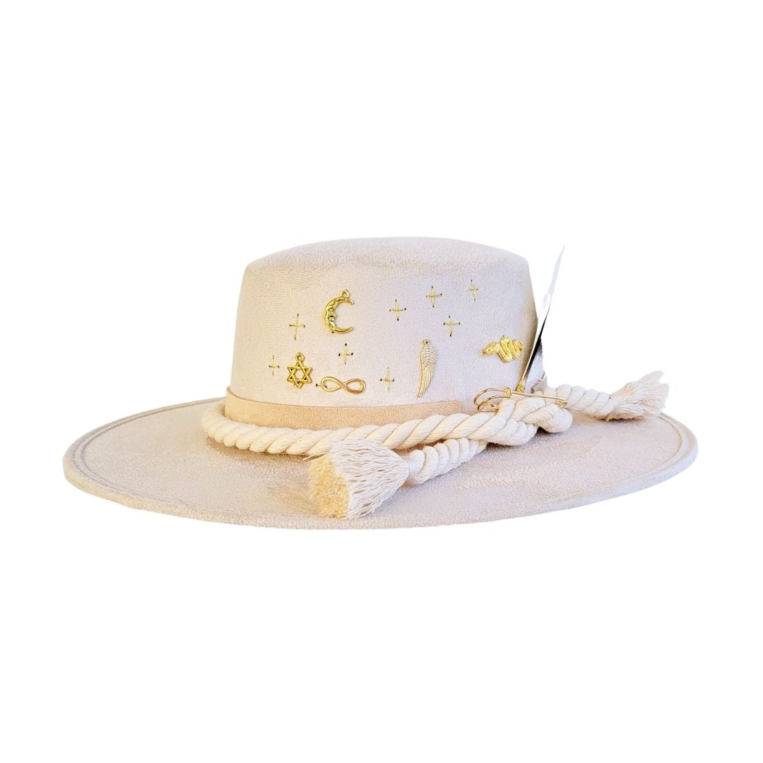 Amadis Boater Crown Hat - Beige