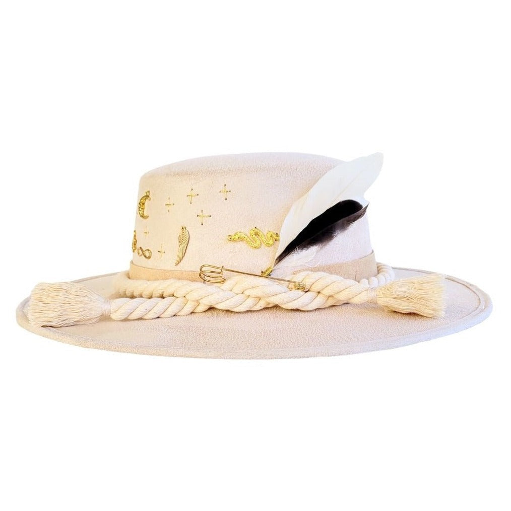 Amadis Boater Crown Hat - Beige