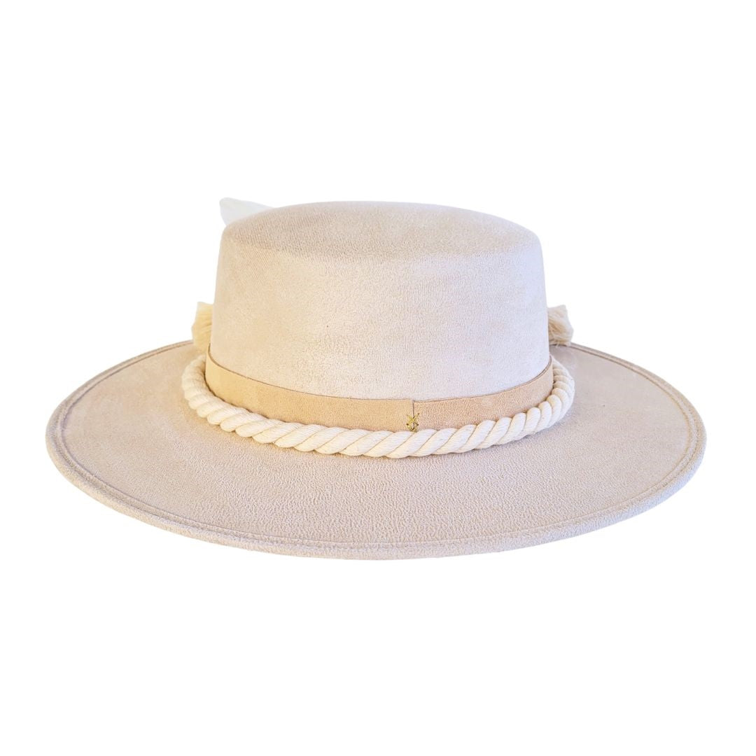 Amadis Boater Crown Hat - Beige