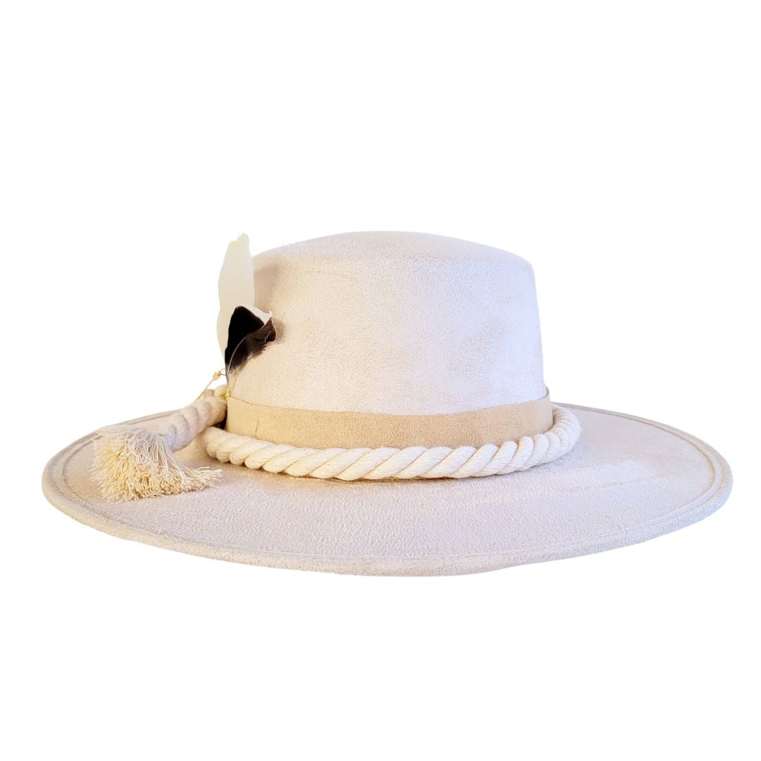 Amadis Boater Crown Hat - Beige
