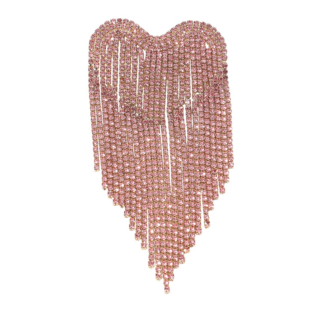 Rhinestone Heart Fringe Pin Brooch