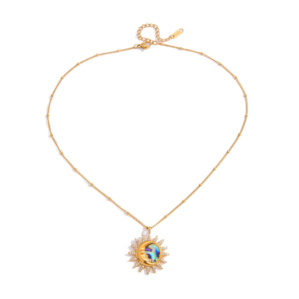 Sunburst with a Crescent Moon Pendant Necklace