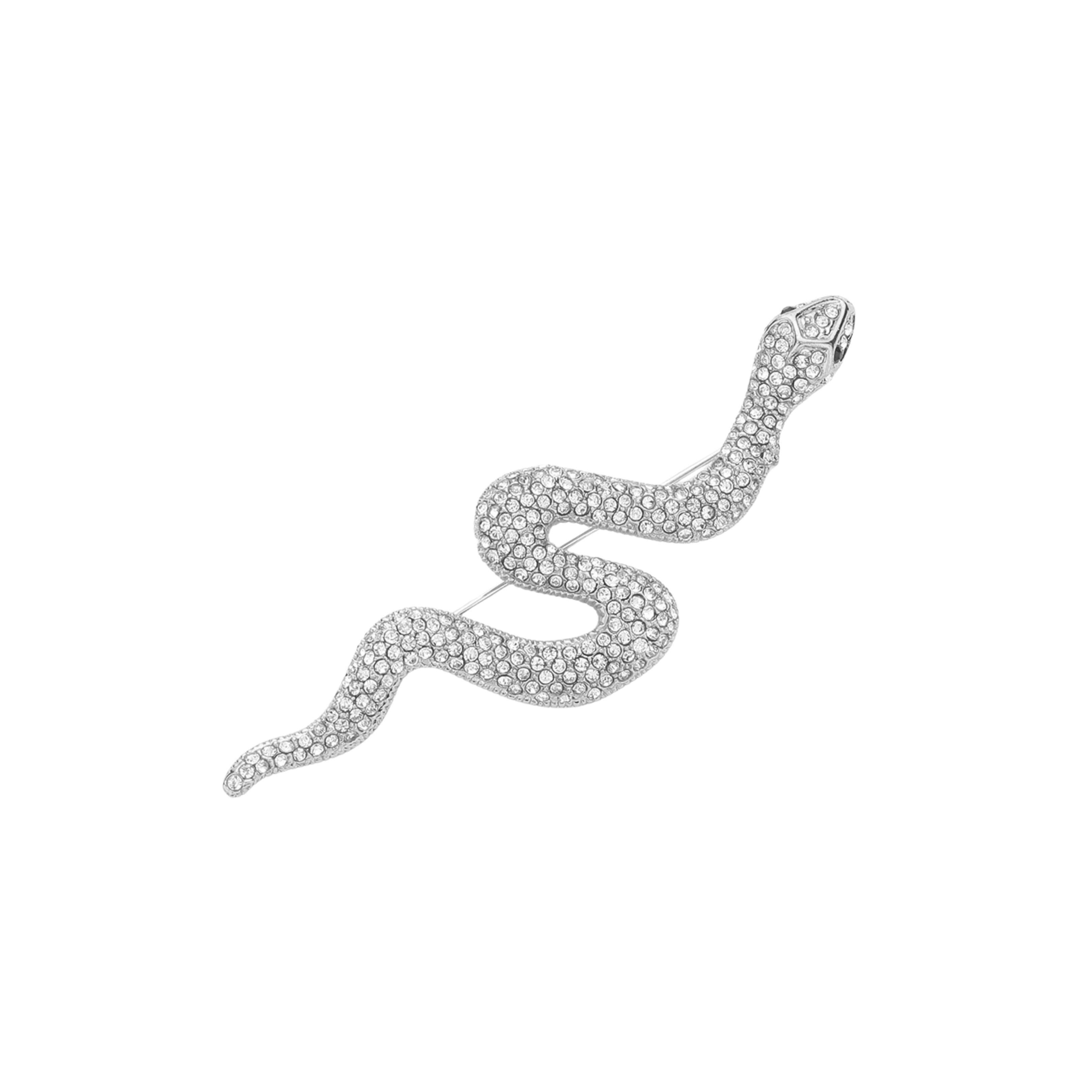 Rhinestone Paved Snake Pin Brooch
