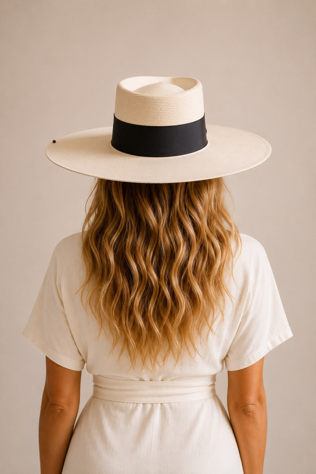 The Monaco – Ivory Wide Brim Hat with Black Band