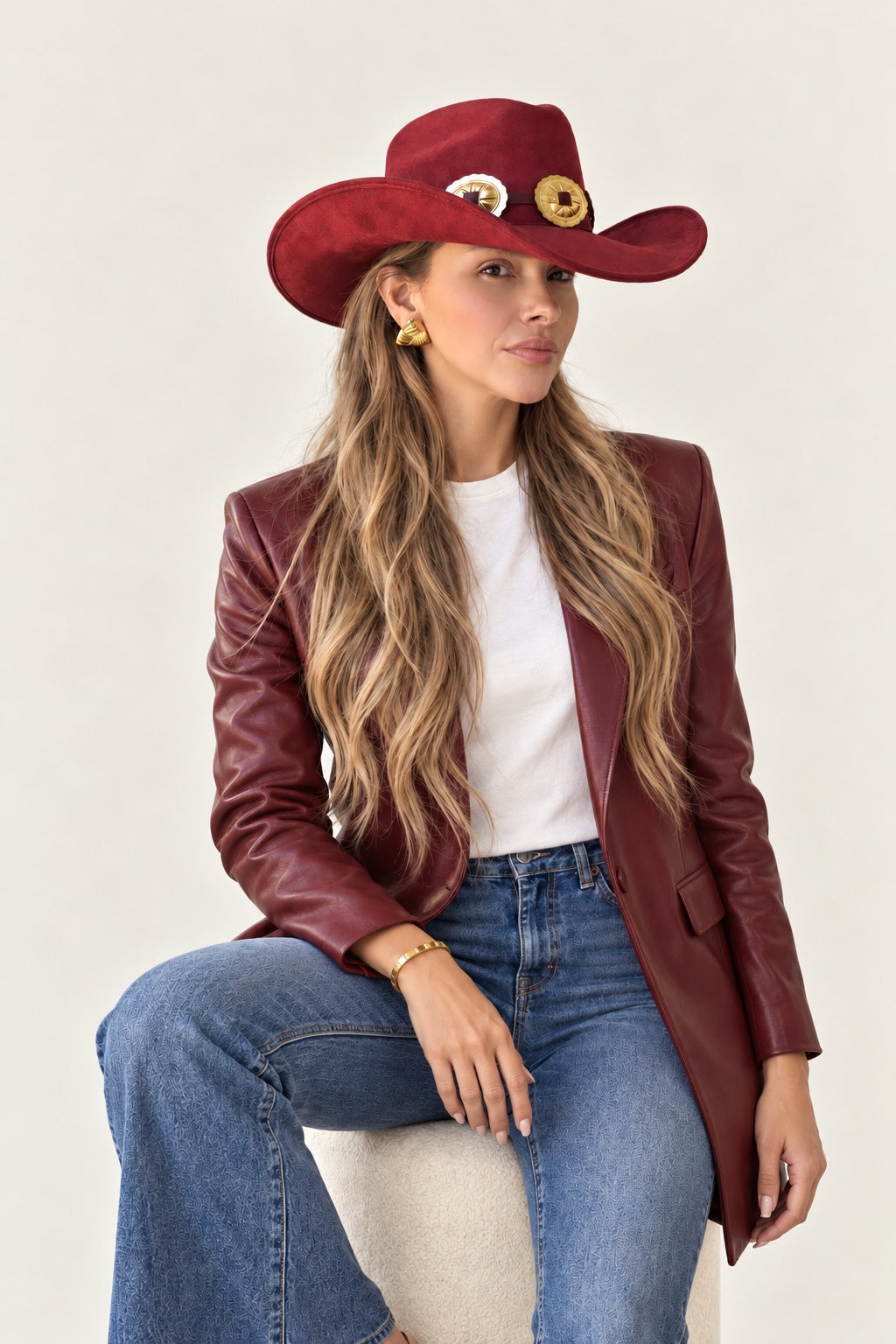 The Burgundy Luxe Set — Zoona Cowboy Hat & Jewelry