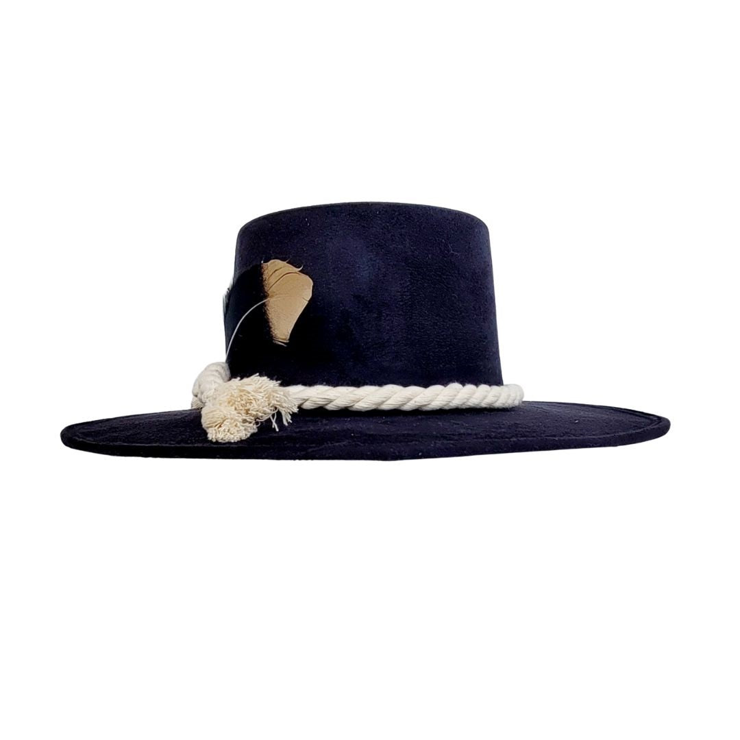 Amadis Boater Crown Hat - Black