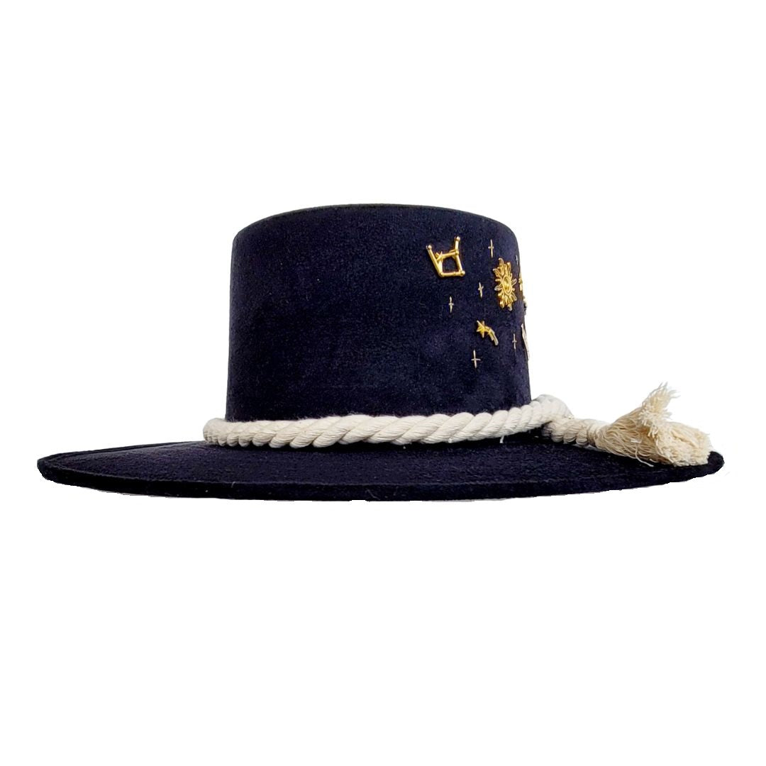 Amadis Boater Crown Hat - Black