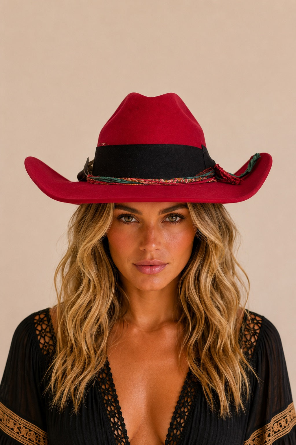 Bonnie Cowboy Crown Hat - Red