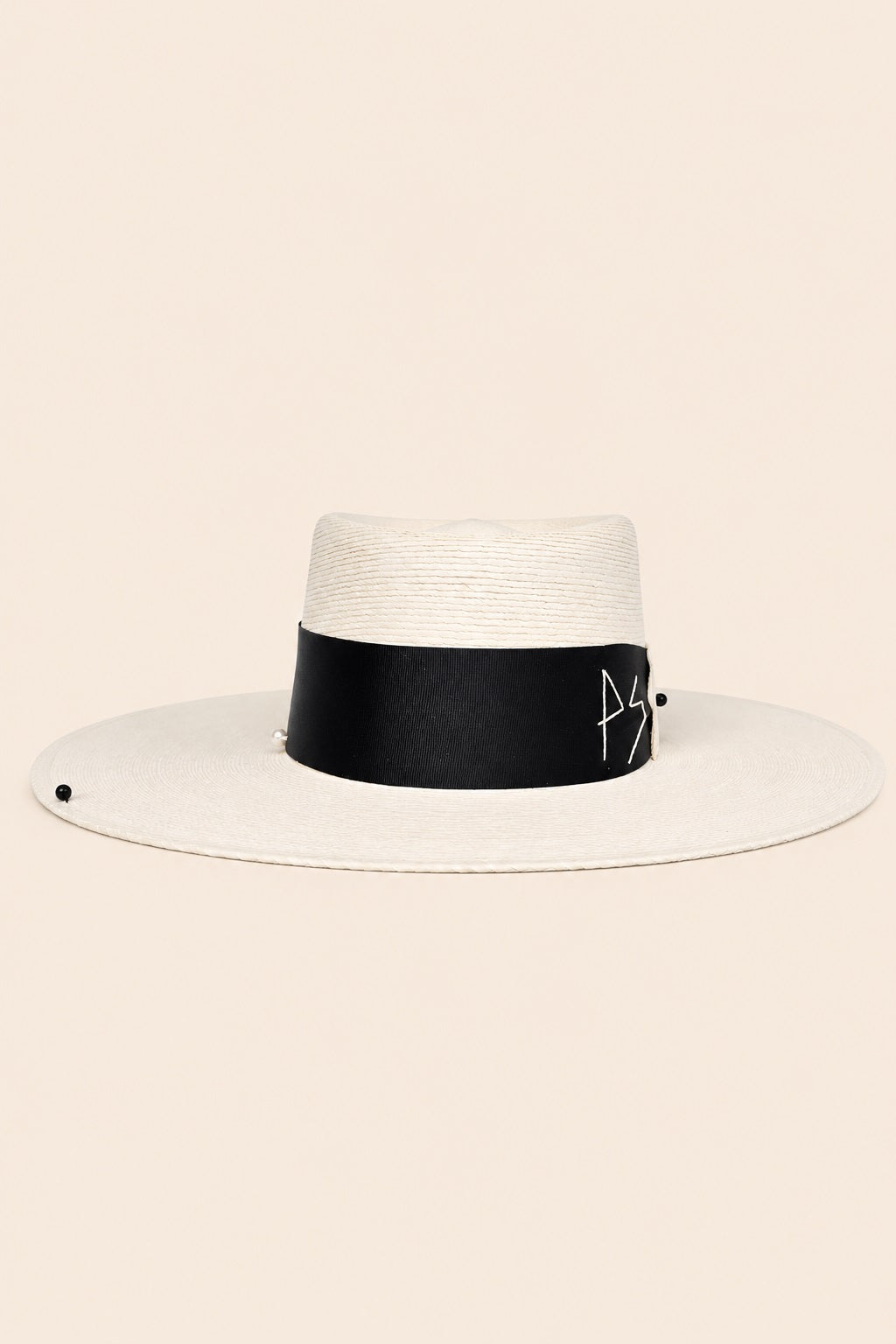 The Monaco – Ivory Wide Brim Hat with Black Band
