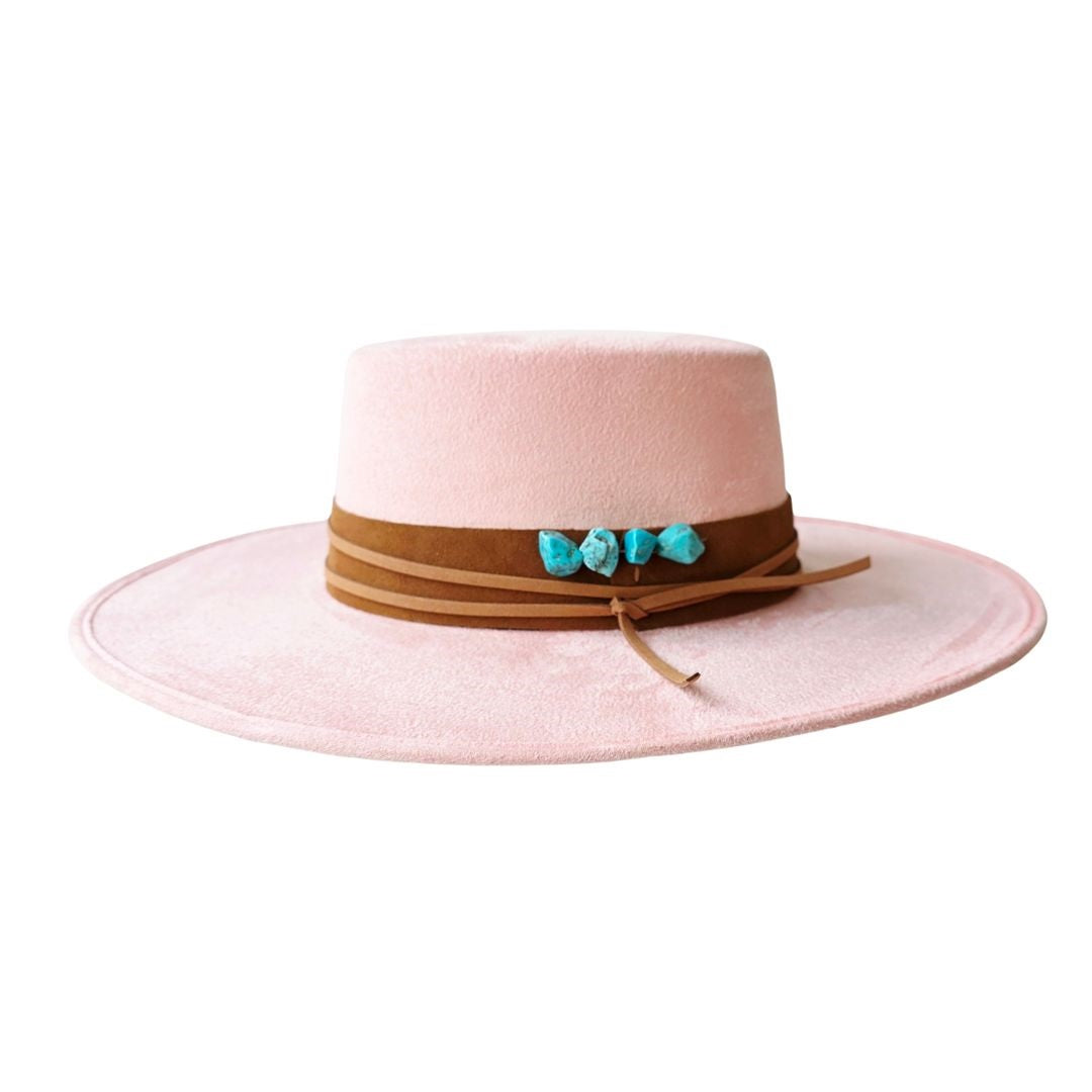 Tasha Boater Crown Hat- Pink