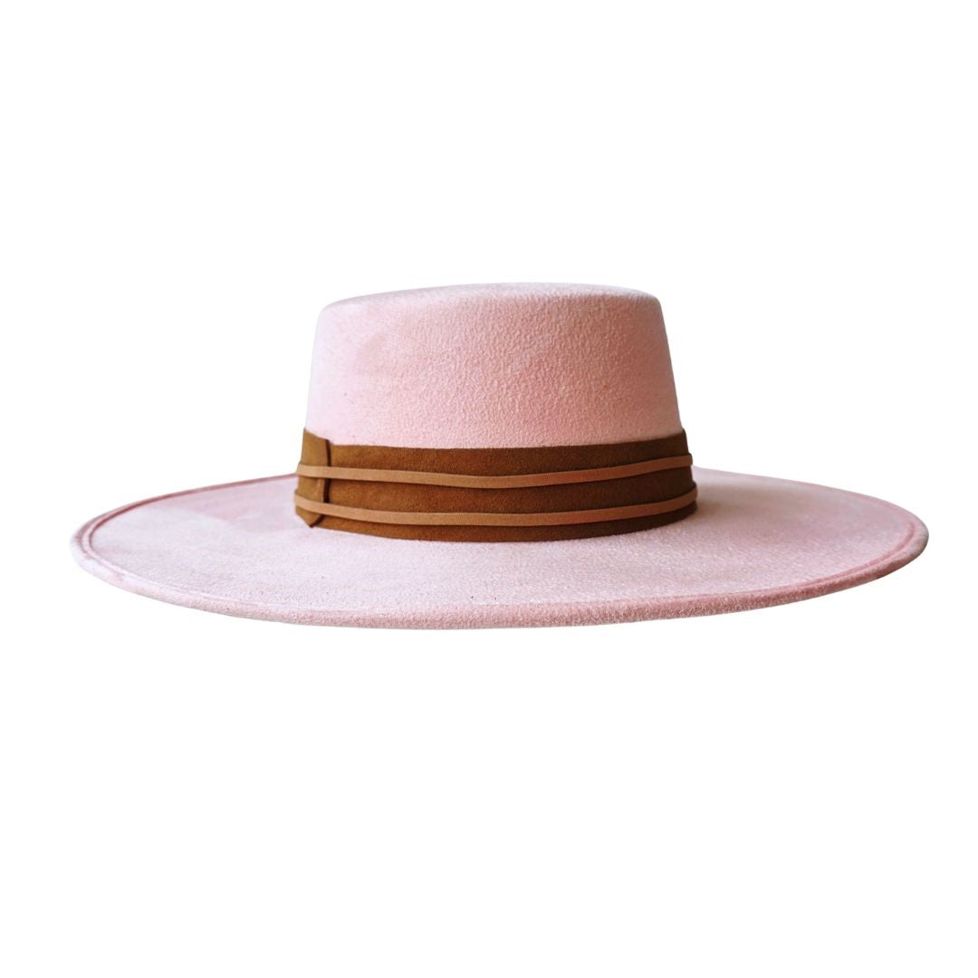 Tasha Boater Crown Hat- Pink
