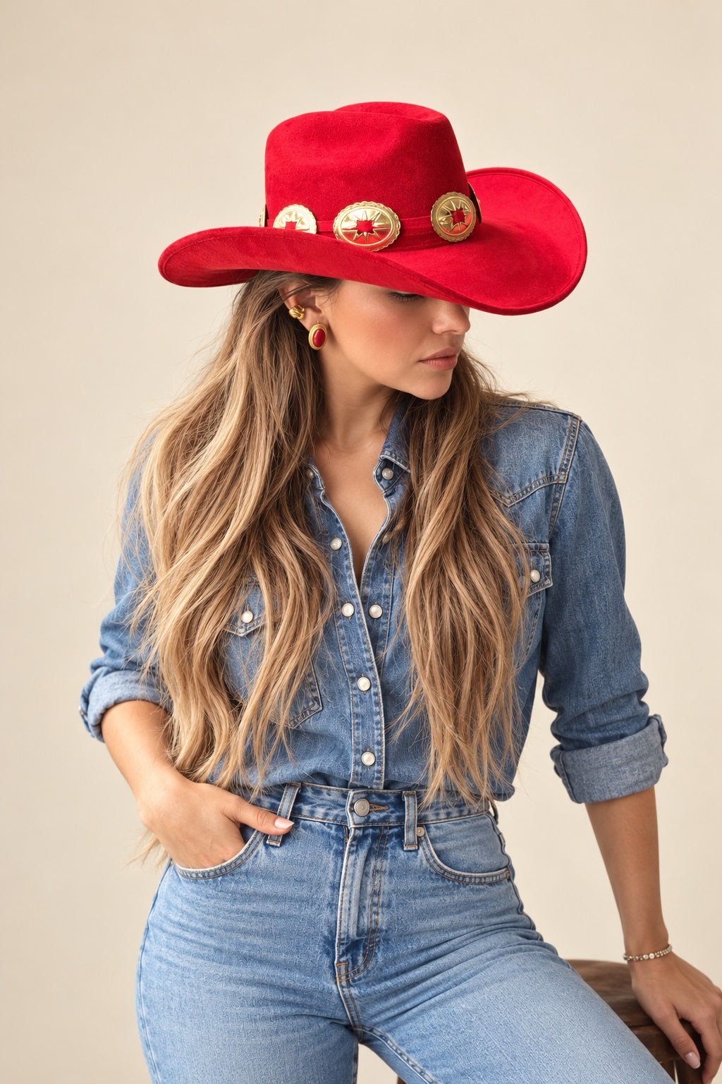Zoona Cowboy Crown Hat - Red