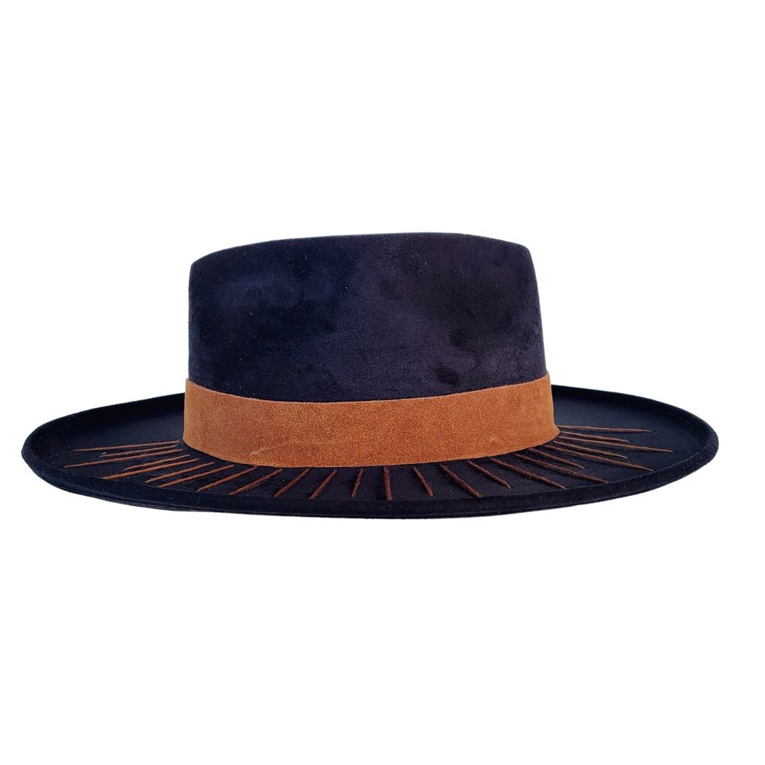 Abasi Suede Diamond Crown Hat - Black