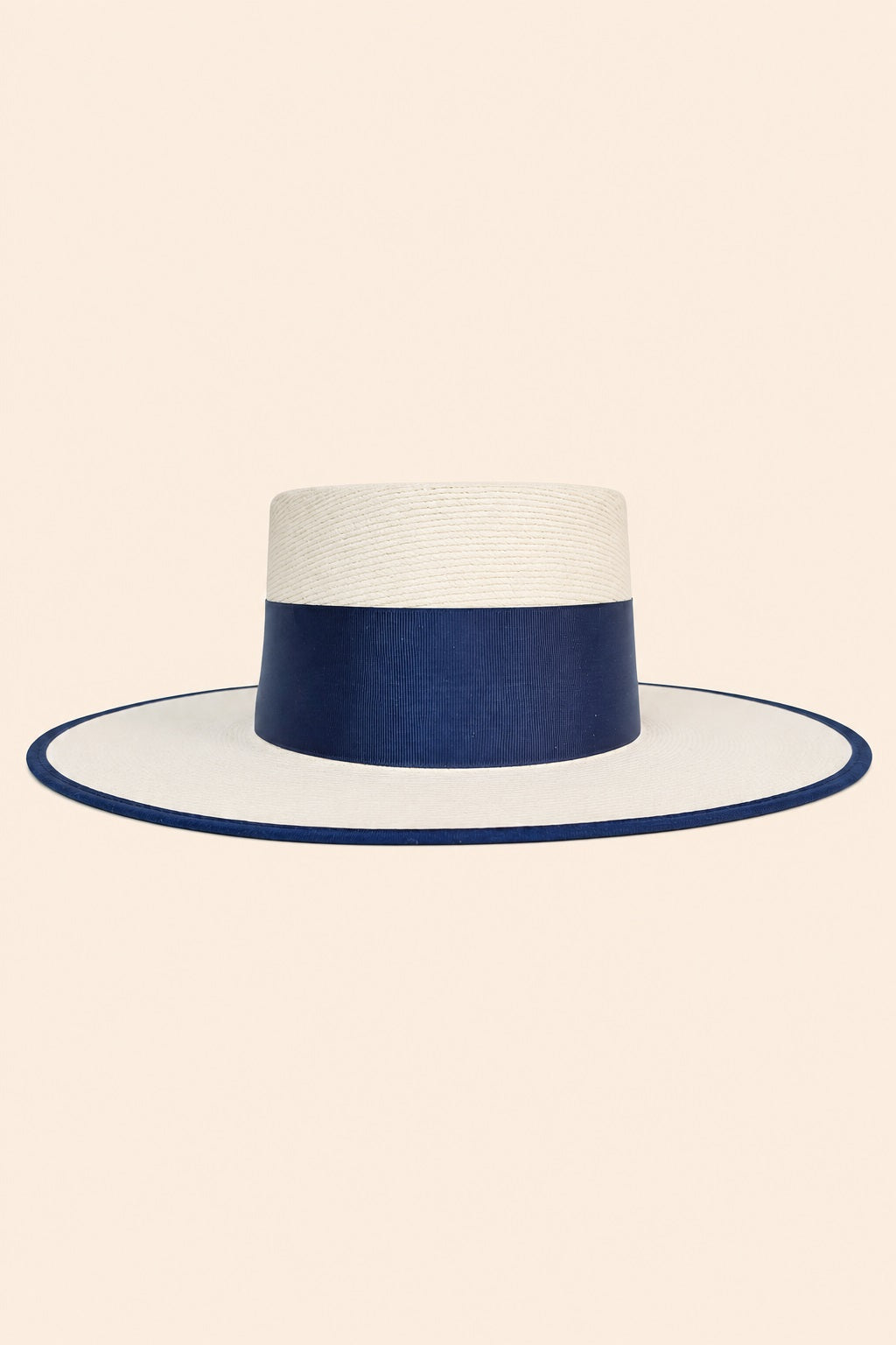 Isla Straw Boater Crown Hat- Navy Blue