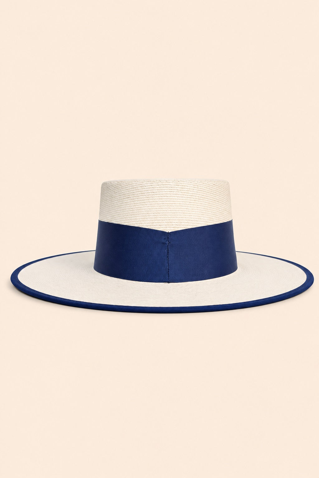 Isla Straw Boater Crown Hat- Navy Blue