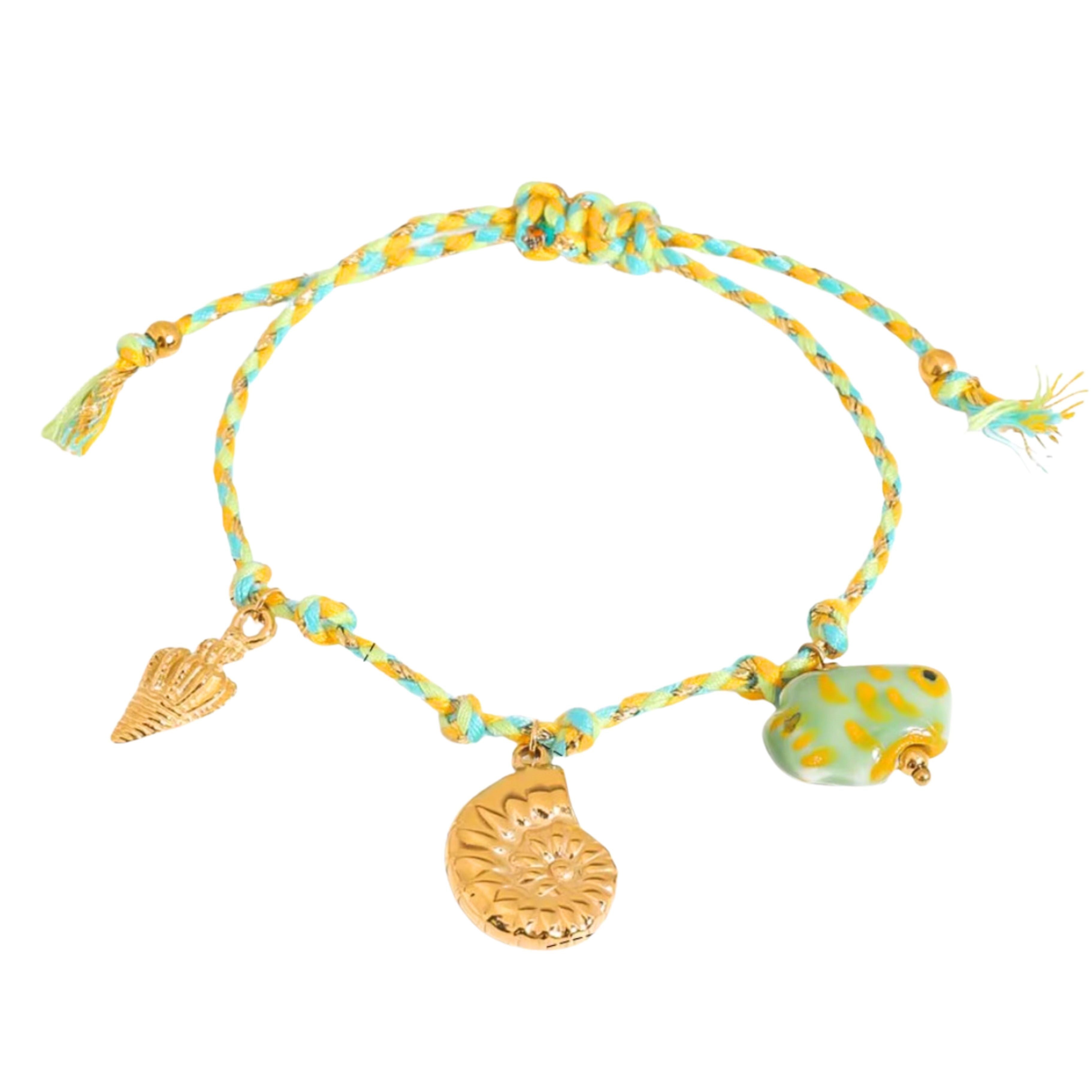 Summer Rope Spiral Shell Charms Bracelet