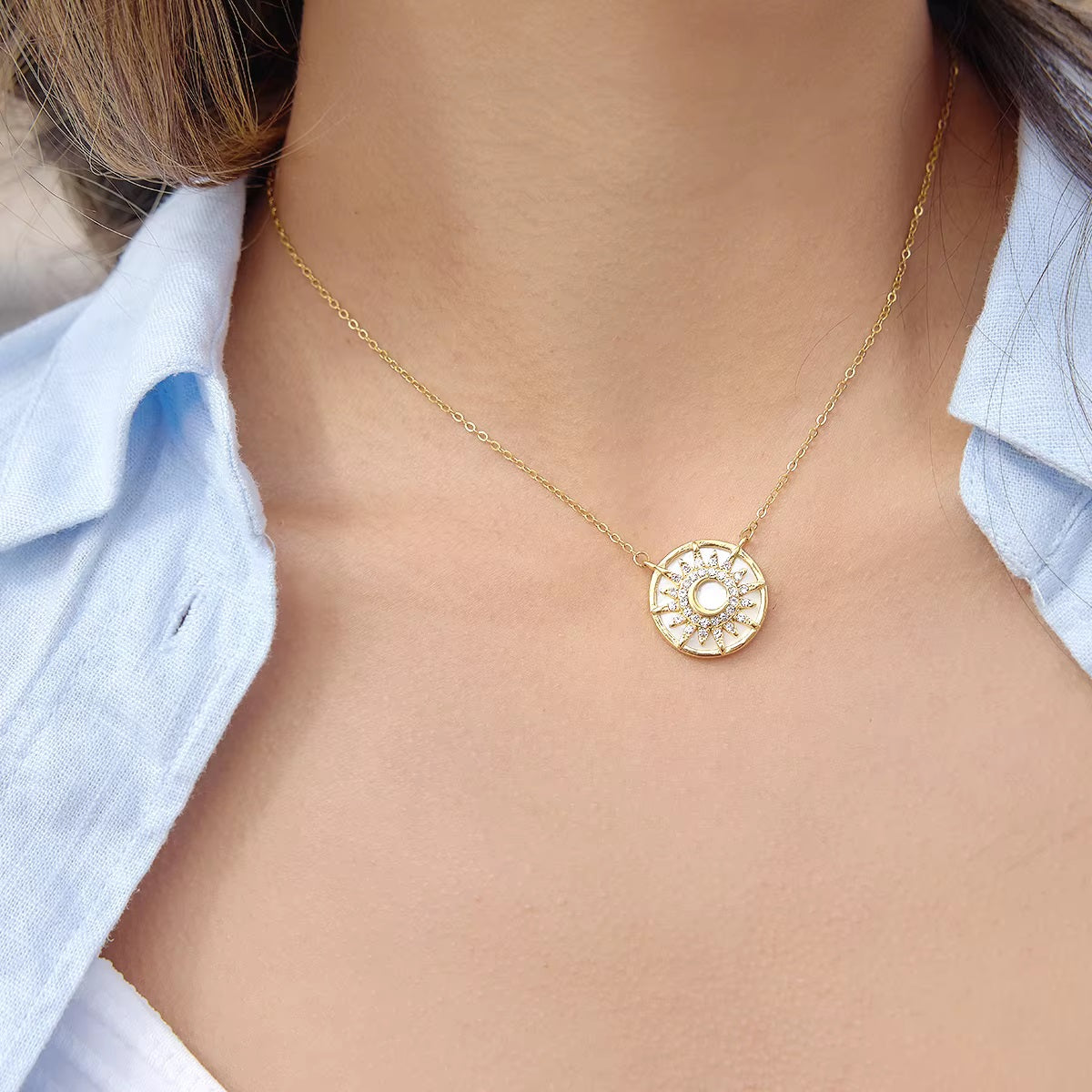 Sun and Moon Abalone Pendant Necklace