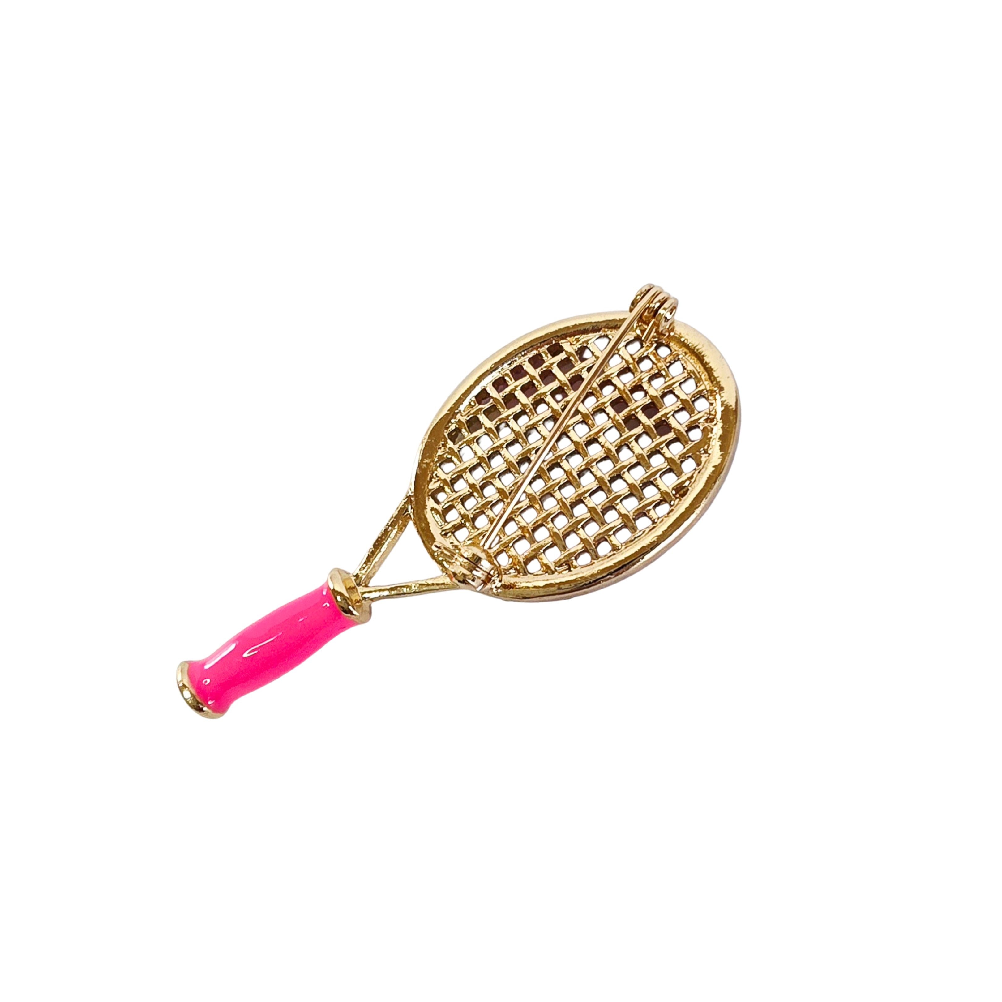 Rhinestone Rainbow Tennis Racket Pin Brooch