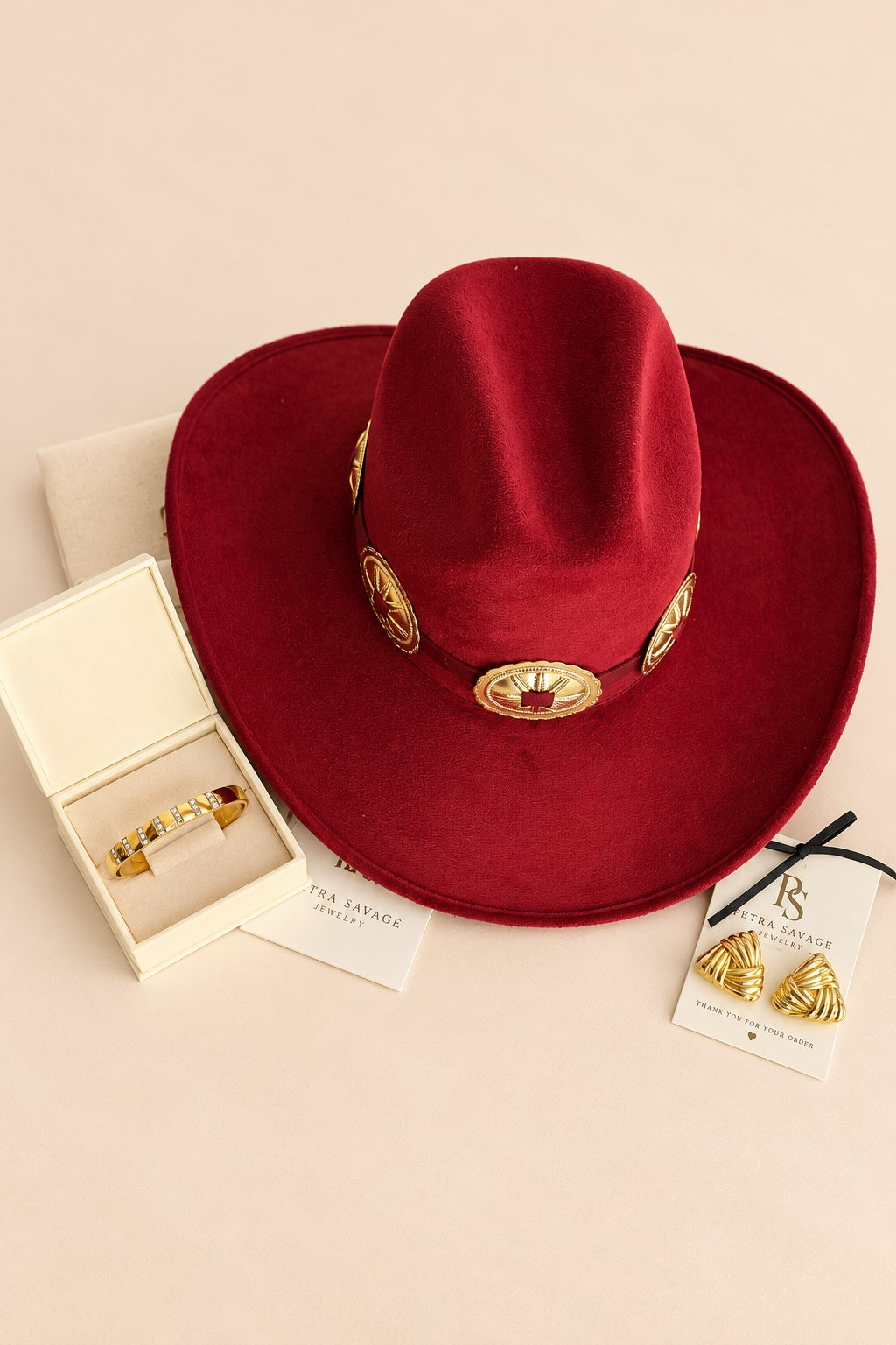 The Burgundy Luxe Set — Zoona Cowboy Hat &amp; Jewelry