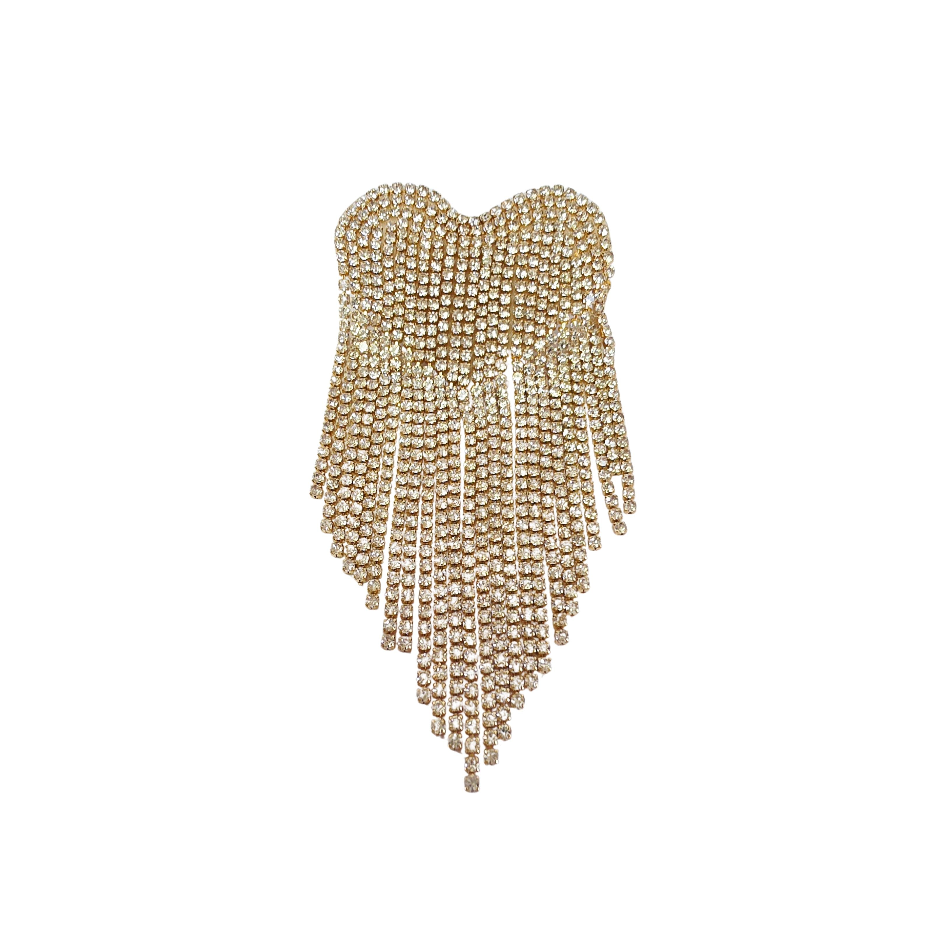 Rhinestone Heart Fringe Pin Brooch