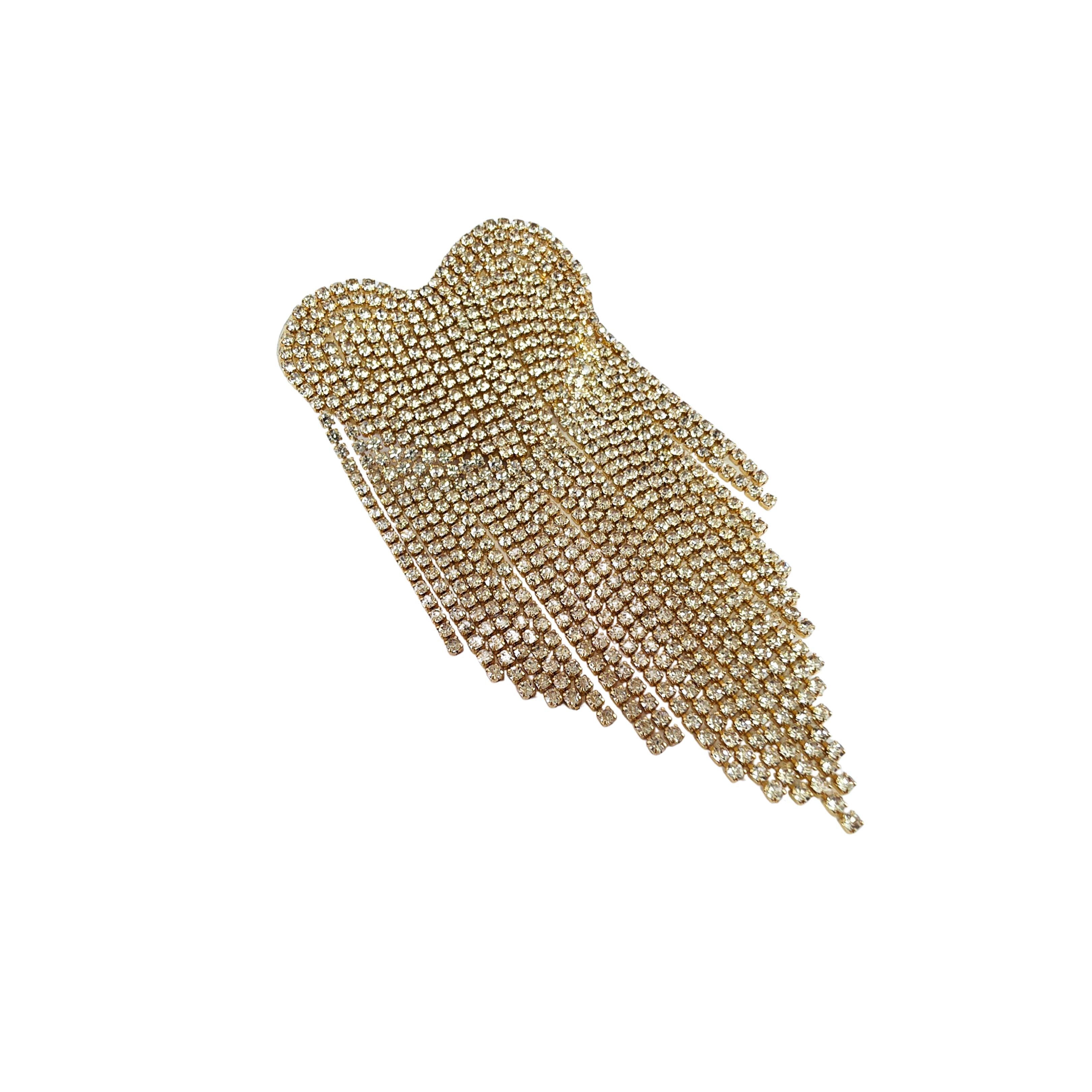 Rhinestone Heart Fringe Pin Brooch