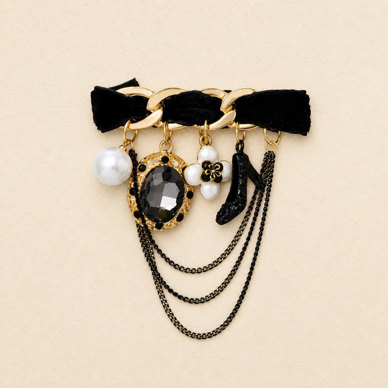 Vintage Style  Black Chain Brooch