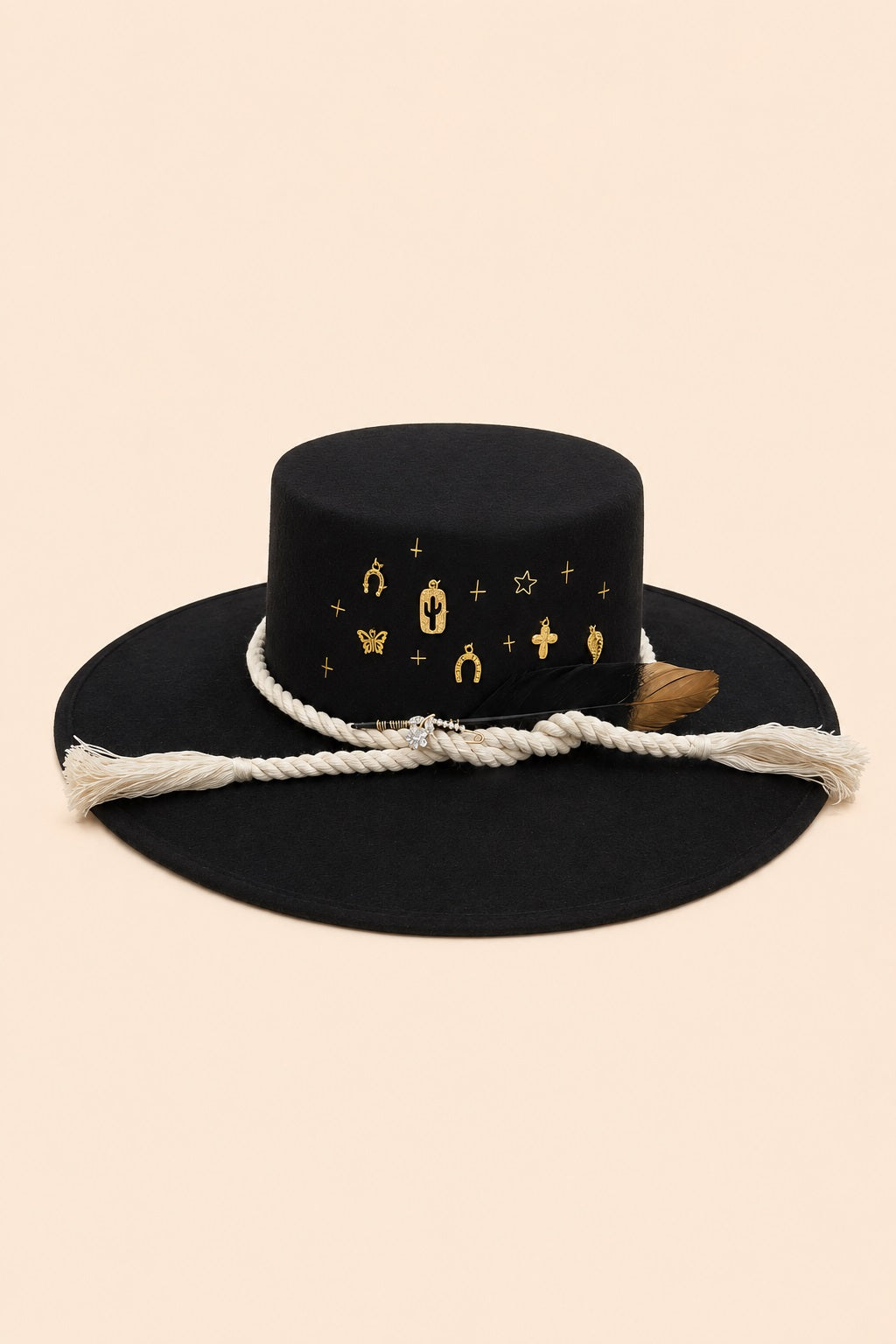 Amadis Boater Crown Hat - Black