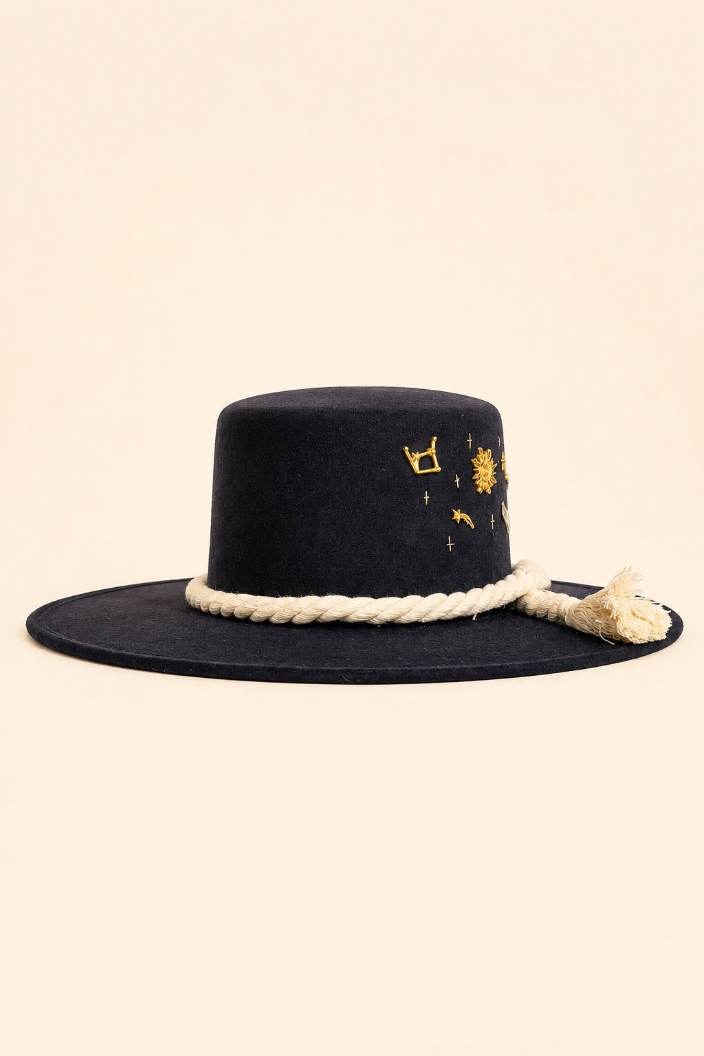 Amadis Boater Crown Hat - Black