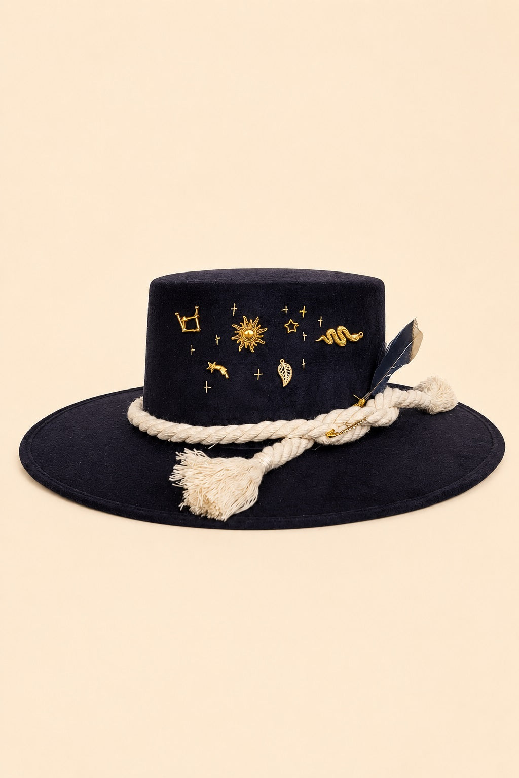 Amadis Boater Crown Hat - Black