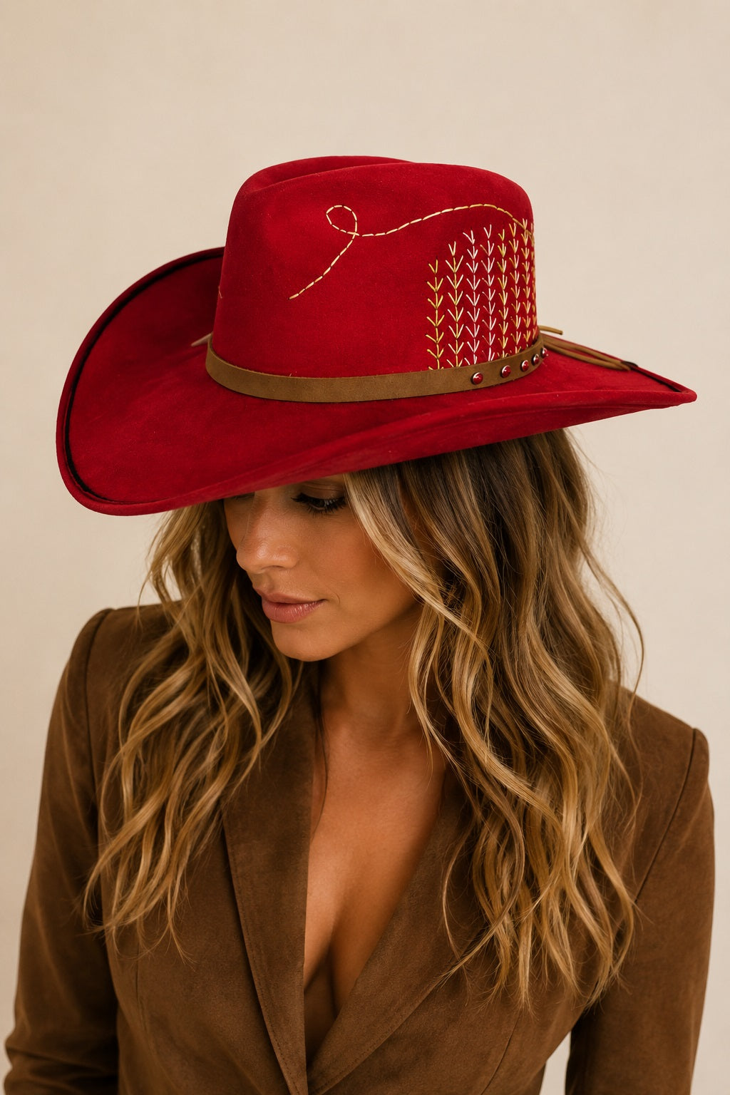 Josephine Cowboy Crown Hat - Red