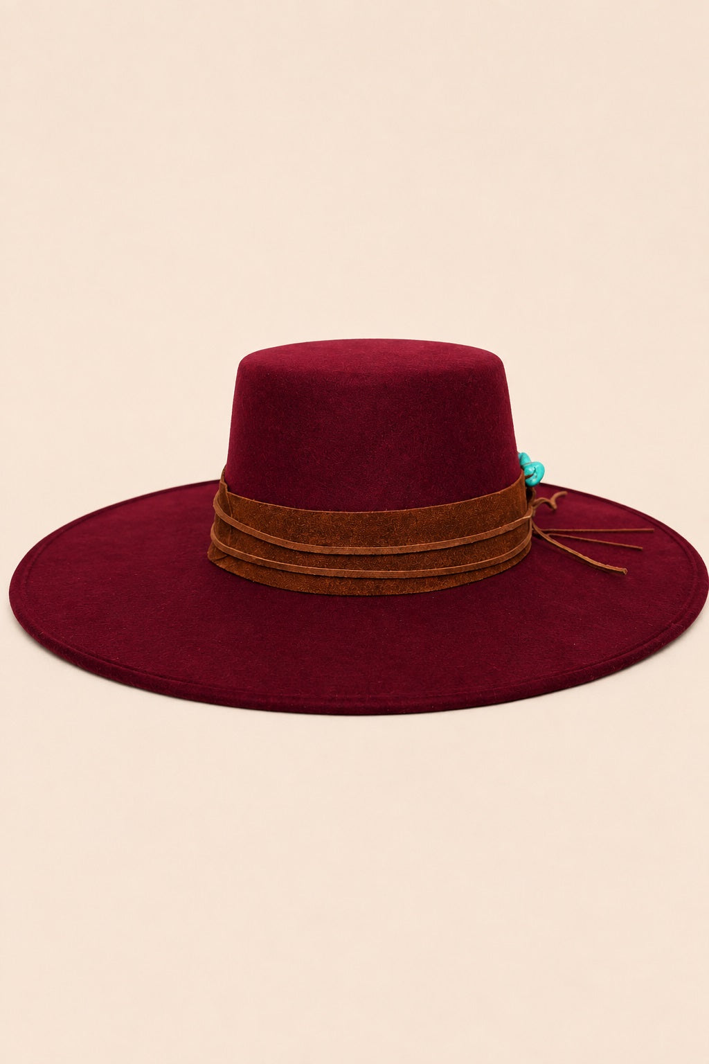 Tasha Boater Crown Hat- Burgundy