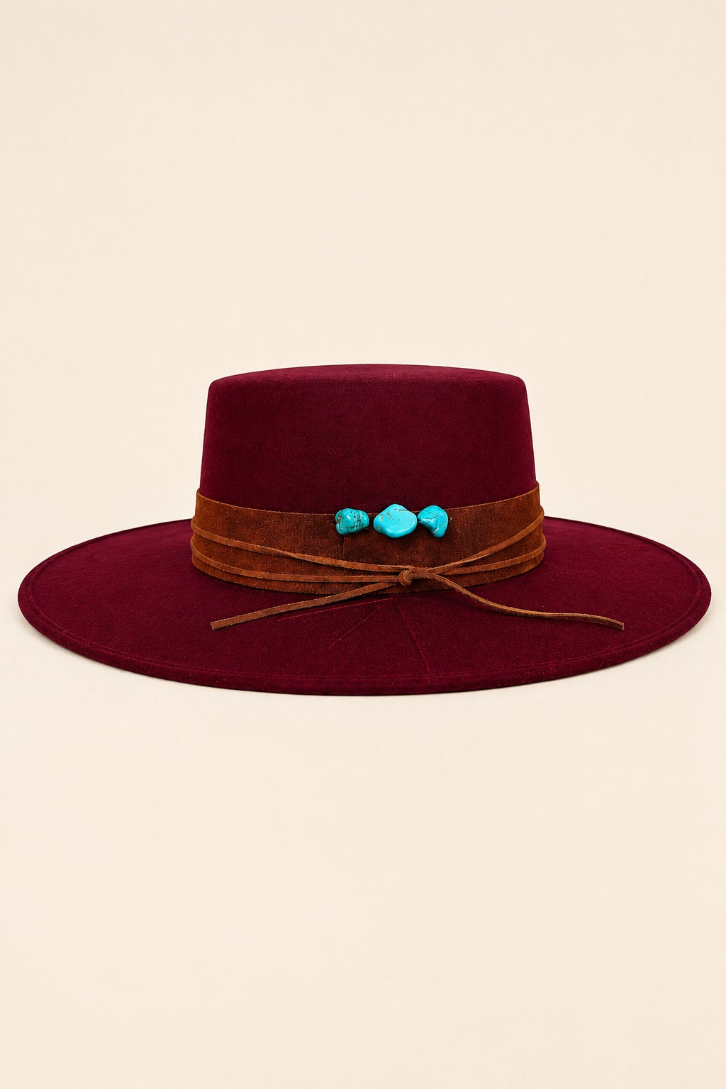 Tasha Boater Crown Hat- Burgundy
