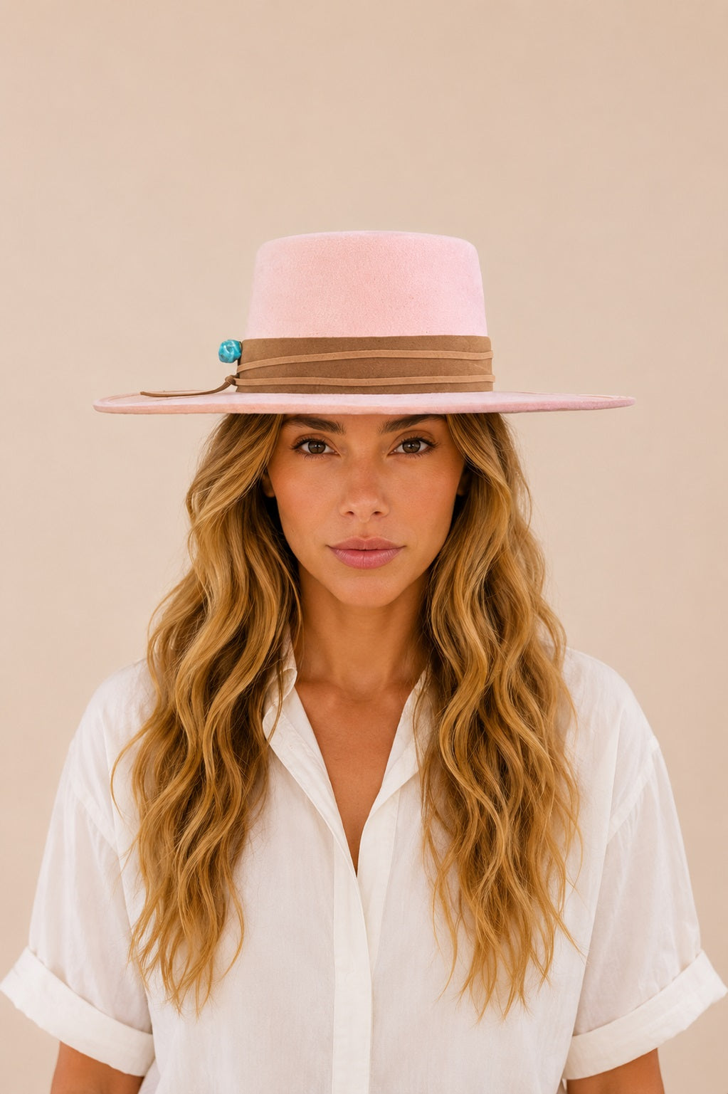 Tasha Boater Crown Hat- Pink