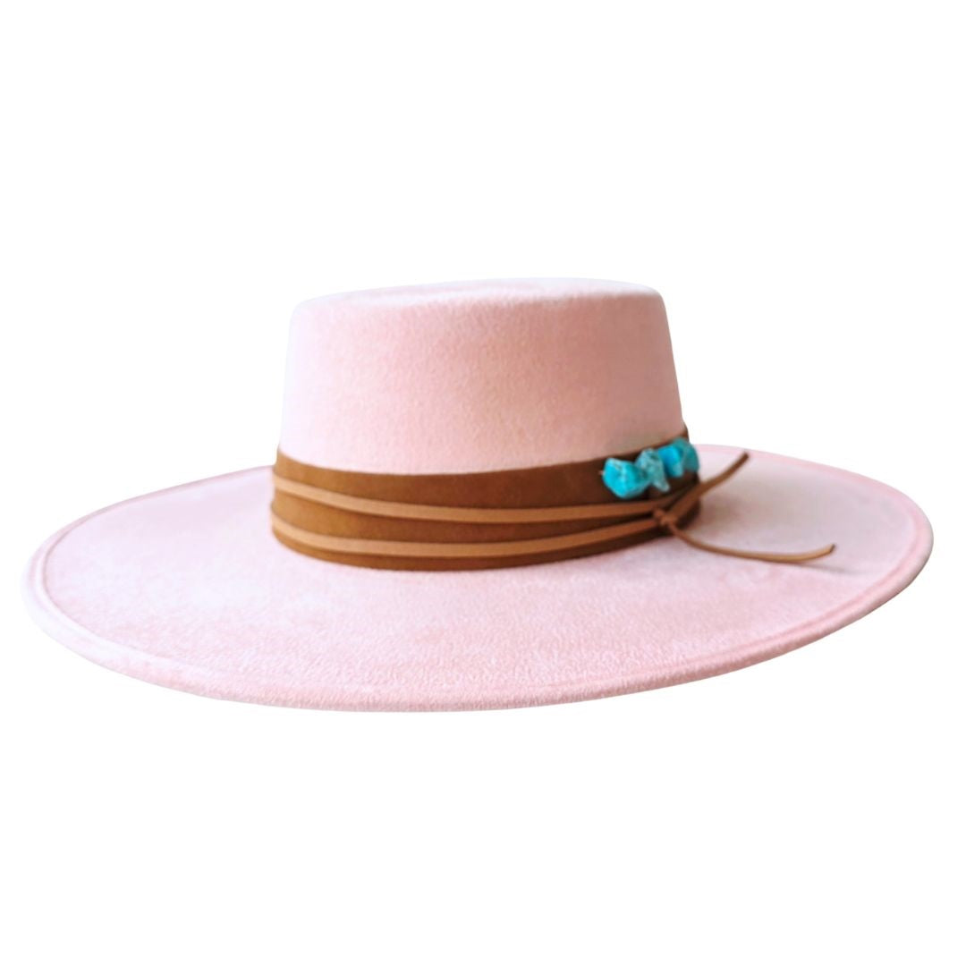 Tasha Boater Crown Hat- Pink