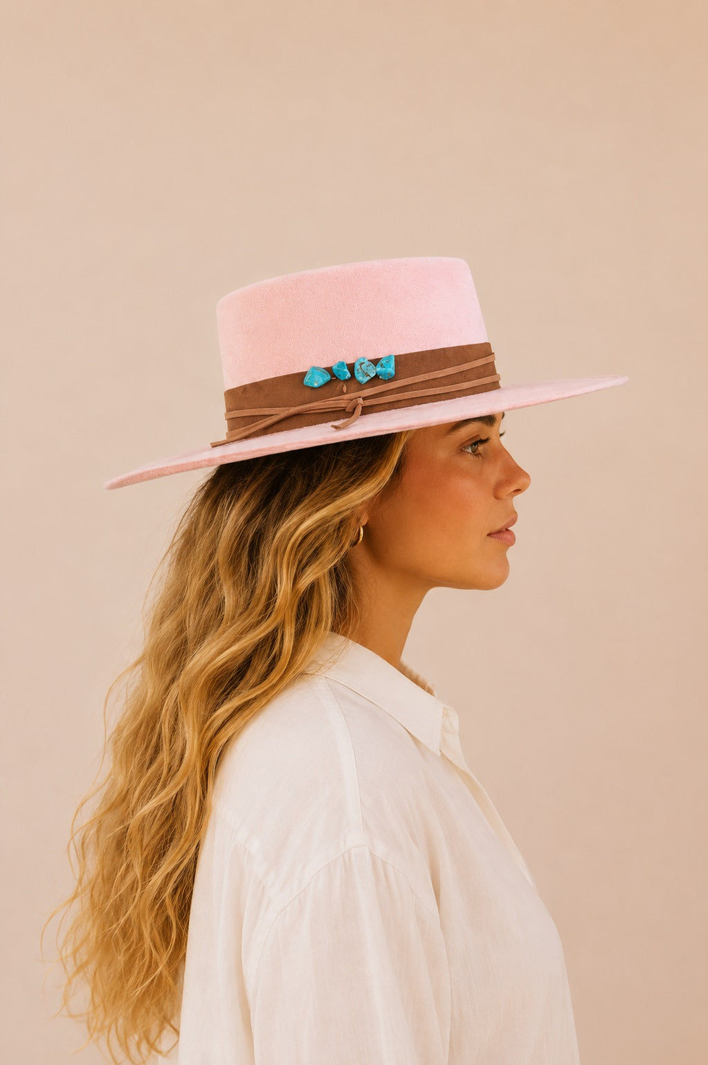 Tasha Boater Crown Hat- Pink