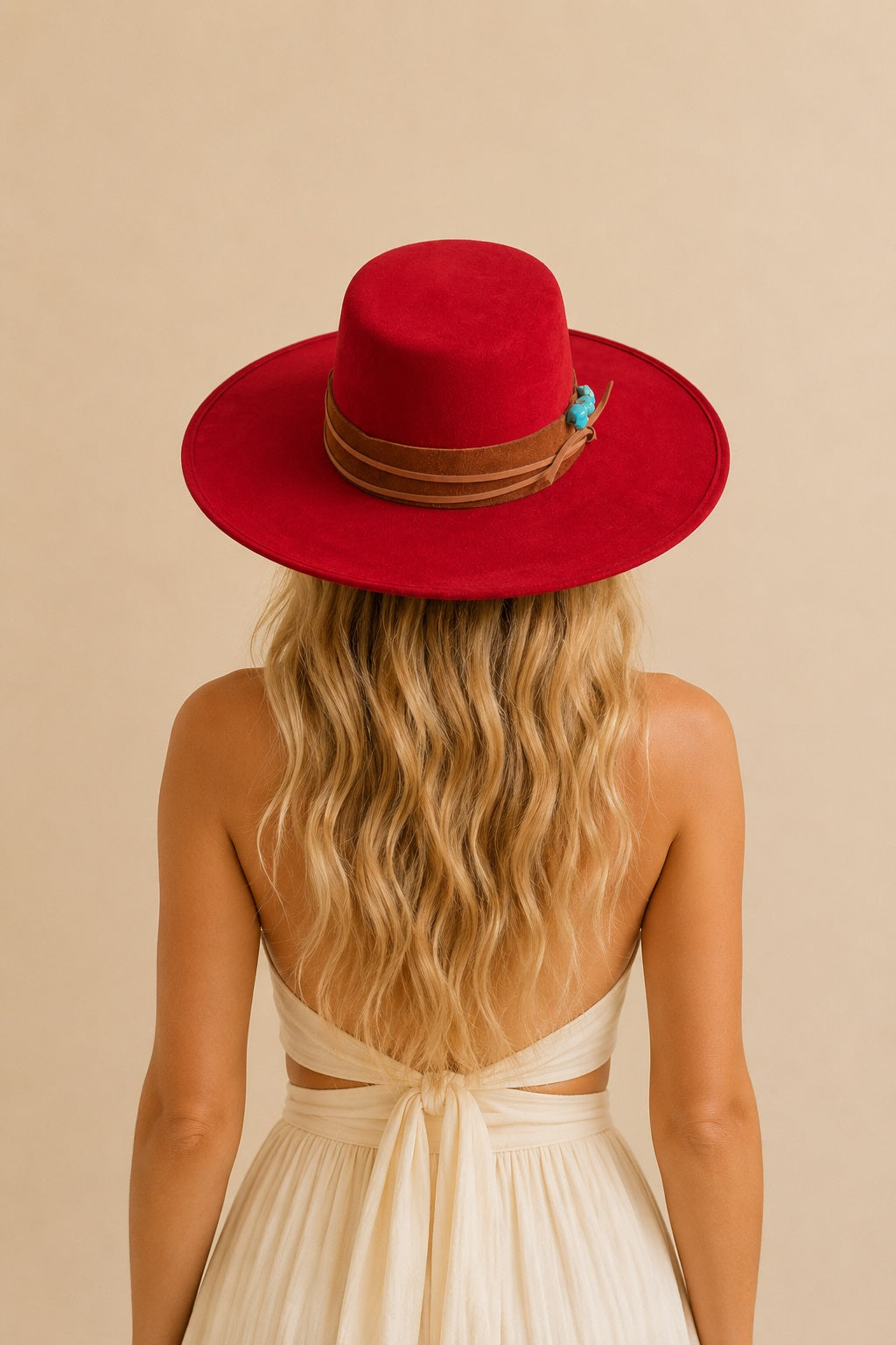 Tasha Boater Crown Hat- Red