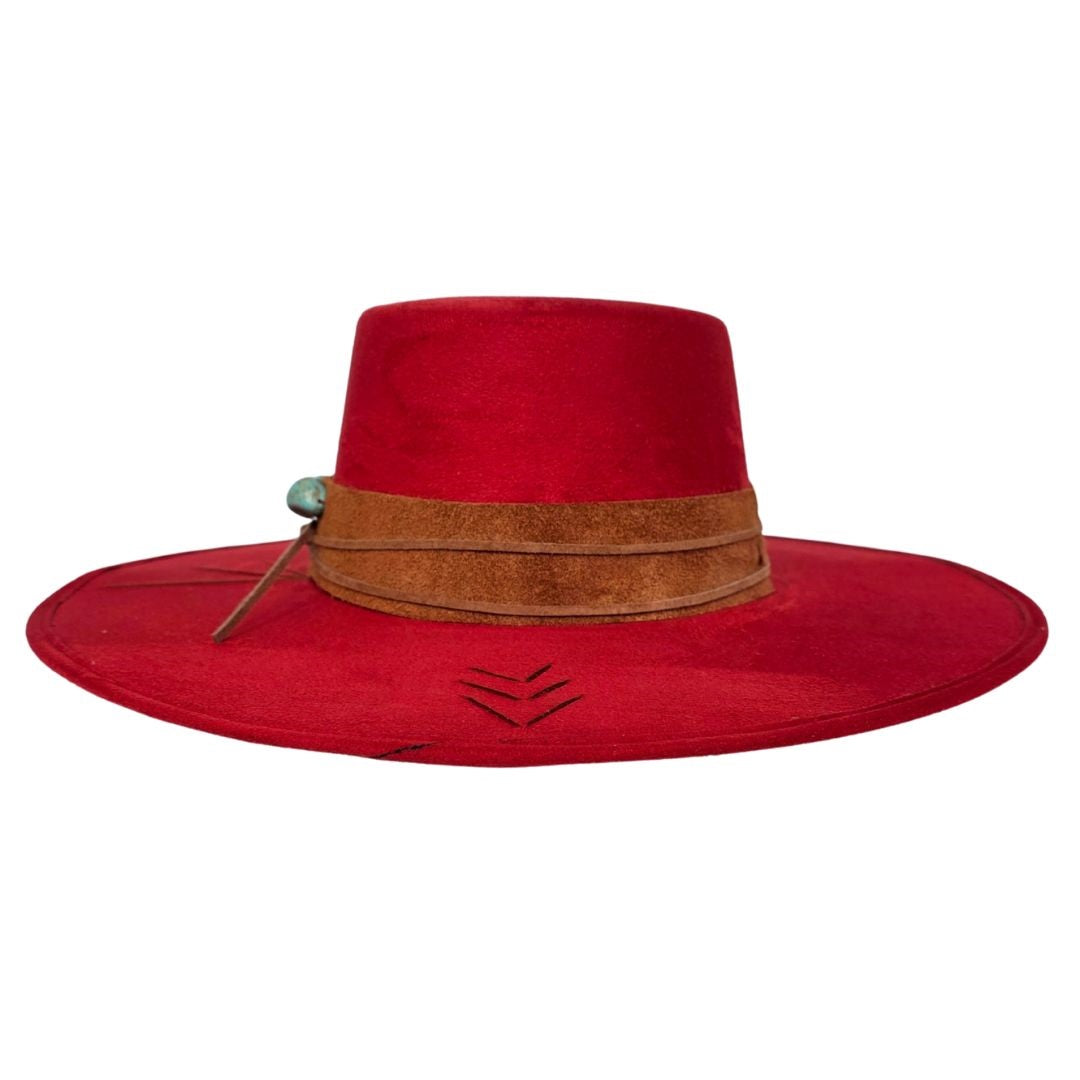 Tasha Boater Crown Hat- Red