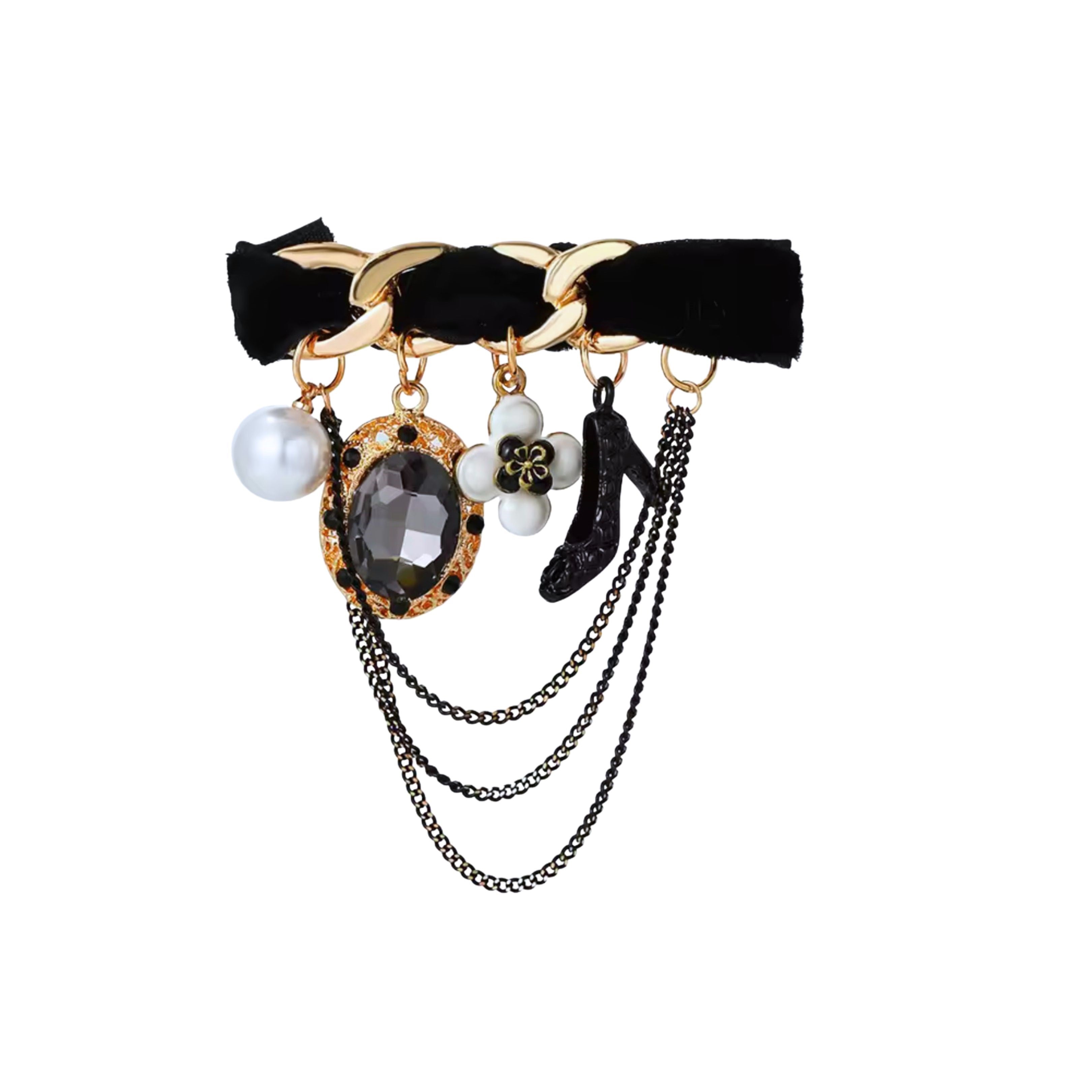 Vintage Style  Black Chain Brooch