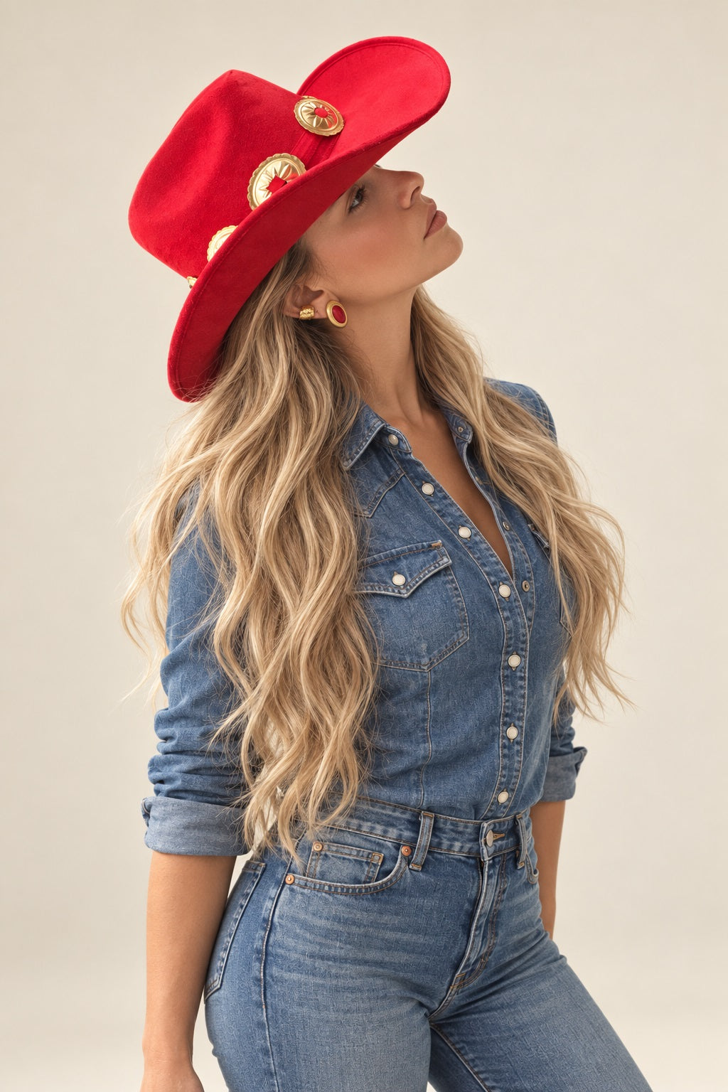 Zoona Cowboy Crown Hat - Red